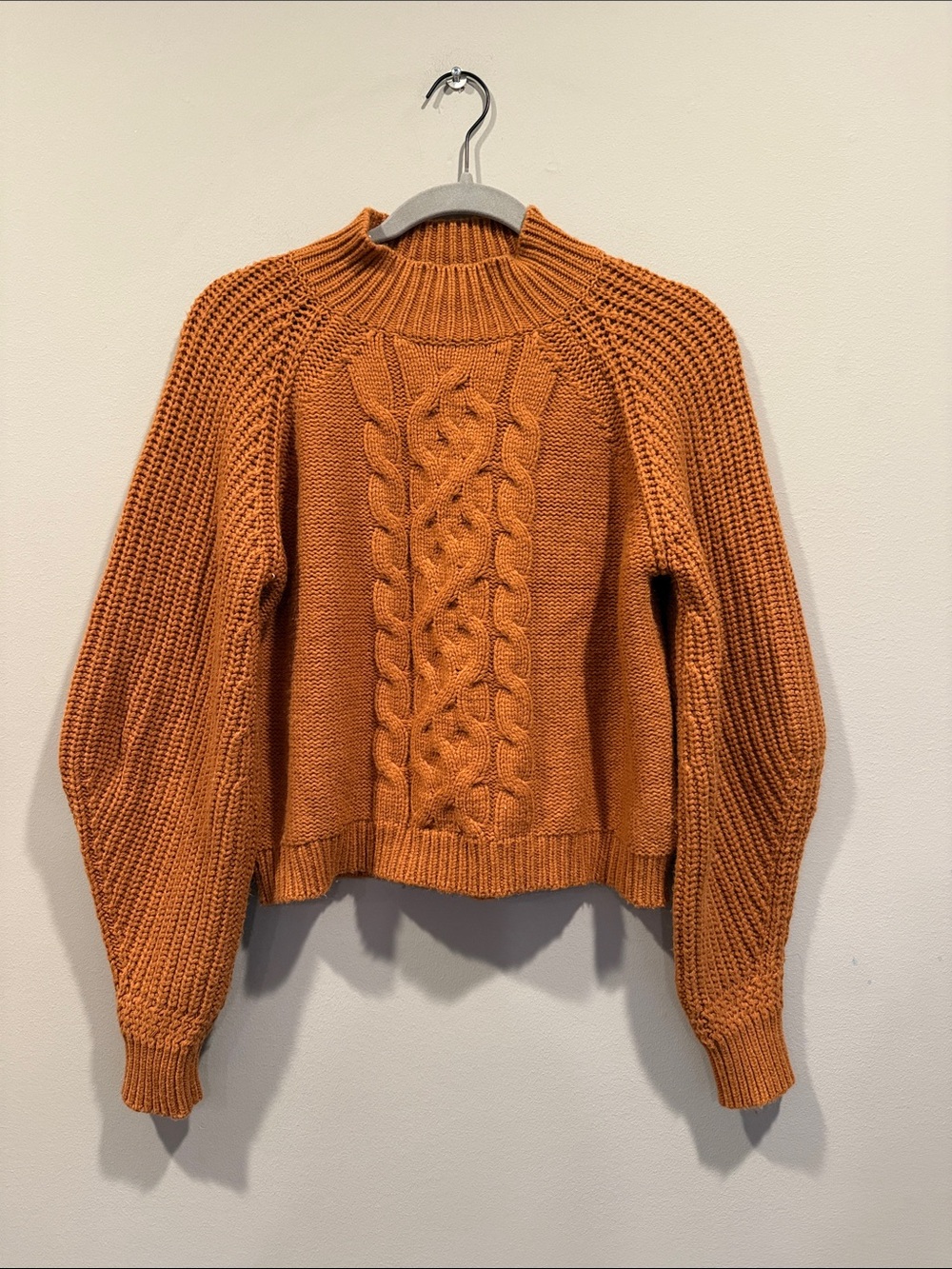 Blue Rain Cable-Knit Mock Neck Sweater - Rust - XS